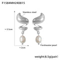 Spiral Wave Stainless Steel Pearl Drop Earrings Gold Steel view 7