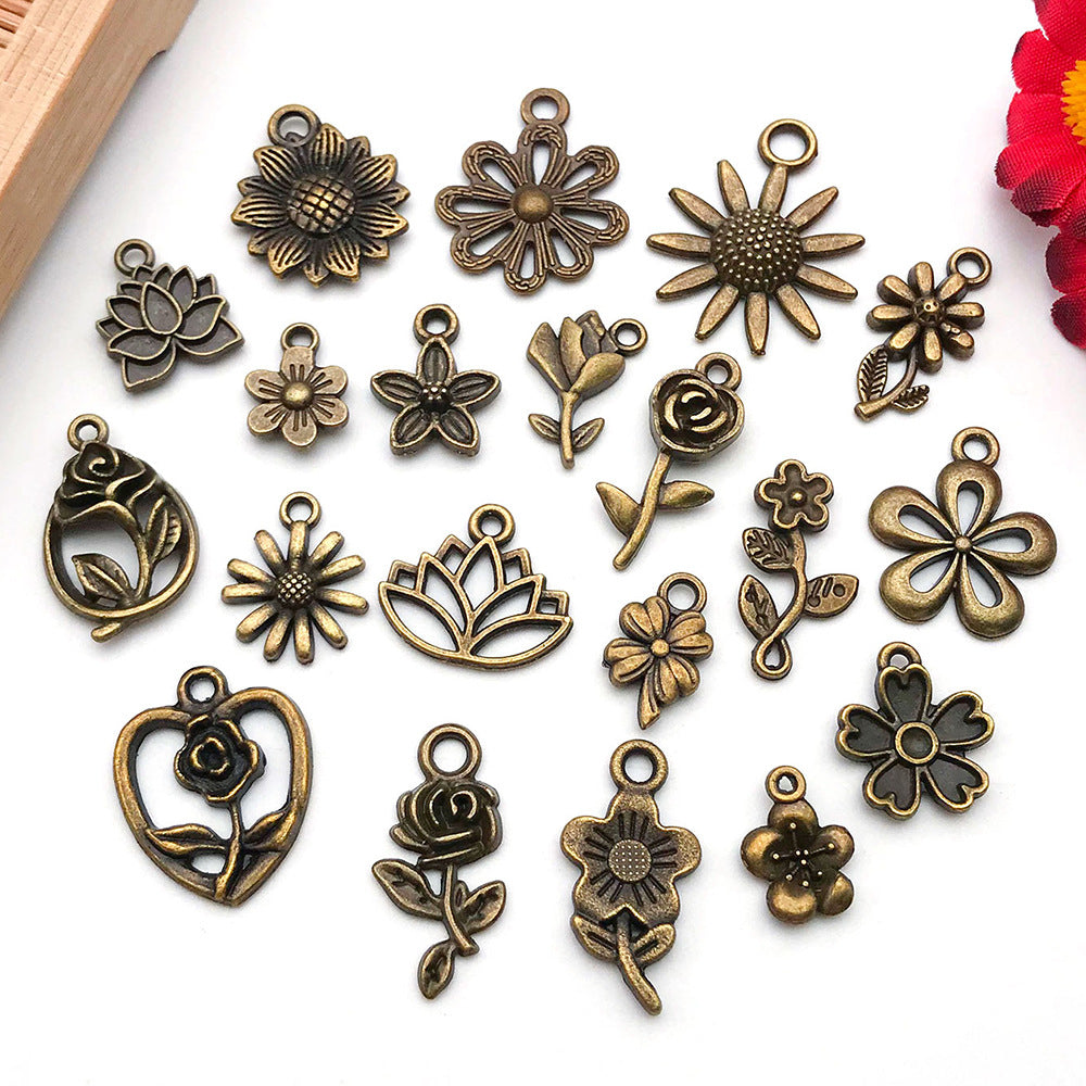 Antique Cyan Zinc Alloy Rose Sunflower Plum Blossom Charm Pendant for DIY Jewelry
