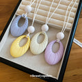Pastel Oval Textured Pendant Necklace in Four Soft Colors view 4