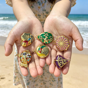 Six Reversible Colorful Enamel Style Gold Tone Disc Pendants
