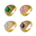 Gold Open Pave Ring Square Glass Stone Purple Pink Green Clear view 5