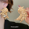 Gold Tone Pleated Wing Statement Stud Earrings Fashion Jewelry for Women view 4