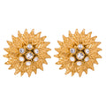 Gold Leaf Sunburst Stud Earrings Clear Crystal Center view 5