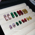 Gold Tone Rectangular Crystal Stud Earrings In Eight Colors view 3