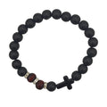 Matte Black Bead Cross Red Wood Accent Stretch Bracelet view 5