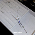 Silver Tone Pearl and Crystal Tassel Y Necklace With Decorative Details view 4