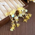 Yellow Floral Branch Earrings With Layered Petal Dangles view 6