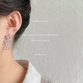 Pink Heart Bow Teardrop Zircon Drop Earrings Gold Silver view 3