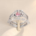Three-Piece Pink Floral Ring Set in Two Finishes with Clear Stone Details view 5