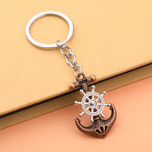 Vintage Pirate Ship Anchor Alloy Keychain Rotating Pendant Accessory