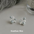 Silver Tone Clear Star And Gray Pearl Cluster Stud Earrings view 3