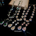 Teardrop Crystal Necklace And Earring Set In Clear Or Green view 3