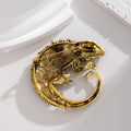 Black Gold Tone Lizard Crystal Two Designs Metal Brooch Pin view 3