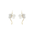 White Translucent Flower Hook Earrings Pearl Gold Wave Tassel view 5