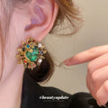 Green Crystal Crown Statement Stud Earrings For Women view 2