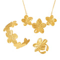 Textured Flower Necklace Cuff Bracelet Open Ring Gold Steel view 5