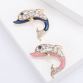 Enamel Crystal Dolphin Brooch Pink and Blue Gold Tone Metal view 1