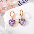 Gold Tone Faceted Crystal Heart Huggie Drop Earrings in Six Colors view 7
