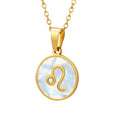 Gold White Shell Zodiac Disc Pendant Necklaces 12 Signs view 5