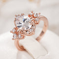 Rose Gold Oval Clear Stone Crown Finger Ring Sizes 6-10 view 3