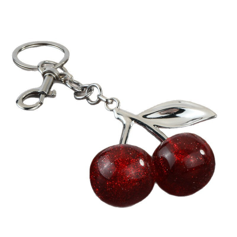 Red Resin Cherry Keychain Bag Charm for Keys or Handbags