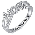 Engraved I Love You Mom Heartbeat Ring In Silver Tone view 1