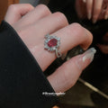 Silver Open Ring Pink Oval Halo Crystal Side Accents view 3