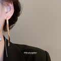 Long Curved Threader Drop Earrings in Gold and Silver Tone view 3