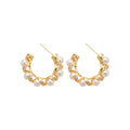 Silver Tone Pearl And Crystal C Hoop Stud Earrings view 5