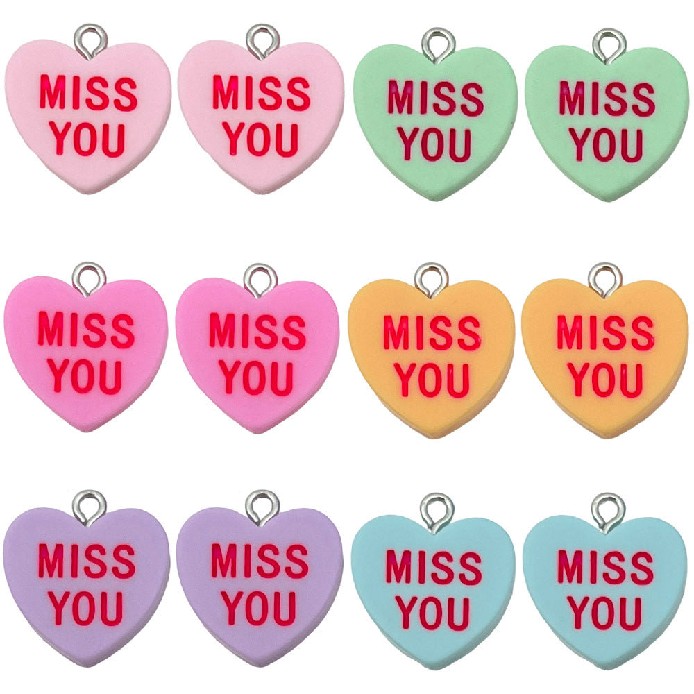 Matte Resin Miss You Heart charm pendants for DIY bracelet necklace keychain making