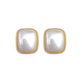 Square Pearl Look Stud Earrings with Gold Tone Frames view 5