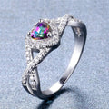 Silver Tone Heart Multicolor Stone Cross Band Ring Sizes 6-10 view 2