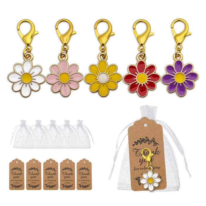 Enamel Daisy Flower Charm Gold Lobster Clasp Five Colors