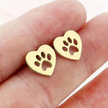 Heart Paw Print Stud Earrings in Gold and Silver Tone view 2