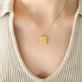Gold Square Angel Relief Pendant Necklace Cable Chain Style view 6