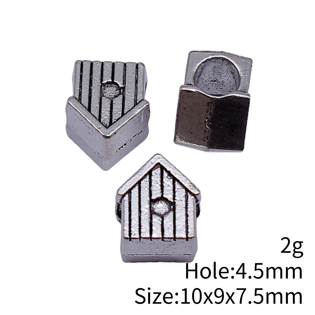 10x9x7.5mm 2g Antique Silver Zinc Alloy House Large Hole Beads for DIY Bracelet Jewelry Making