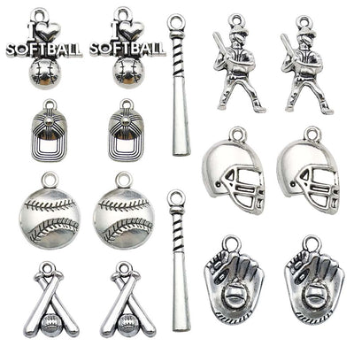 Antique silver assorted shape charms arranged on a light background