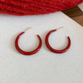 Red Coated Hoop Stud Earrings In Three Graduated Sizes view 8