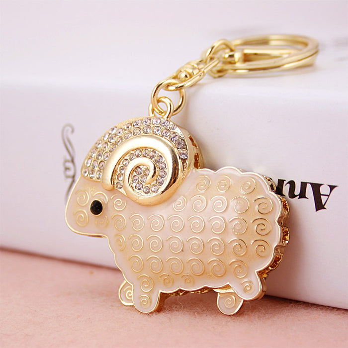 Cute Rhinestone Goat Sheep Keychain Animal Bag Charm for Keys