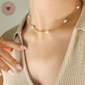 Gold Curb Chain Freshwater Pearl Station Necklace Collar view 3