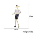 Gold Tone Lady Figure Brooch Rhinestone Jacket Black Skirt view 5