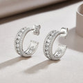 Silver Tone Triple Row Crystal Half Hoop Earrings view 2