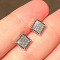 Silver Square Pavé CZ Cube Stud Earrings Pair Minimal view 1