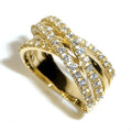 Gold Multi Band Crossover Pave Ring Clear Stones Sizes 6-10 view 2