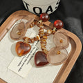 Brown Bead Fabric Petal Heart Long Dangle Earrings view 3