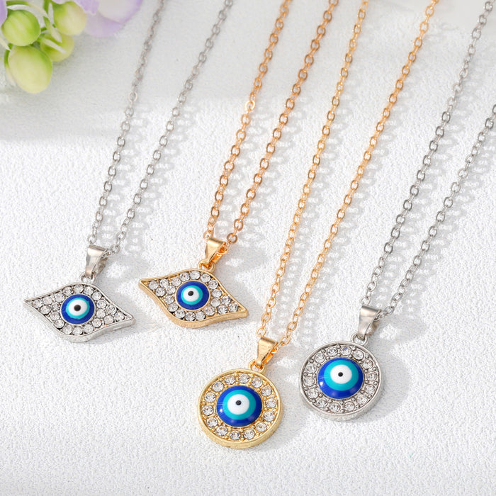 Gold and Silver Tone Crystal Evil Eye Pendant Necklaces