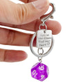 Translucent Acrylic Dice Keychain with Heart or Message Tag Charm view 5