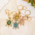 Rhinestone Turtle Keychain Gold Metal Crystal Shell Charm view 1