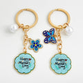Gold Tone Enamel Flower Butterfly Charm Keychain With Mother's Day Pendant view 2