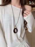 Brown And Ivory Geometric Pendant Cord Necklace Jewelry Accessory view 8